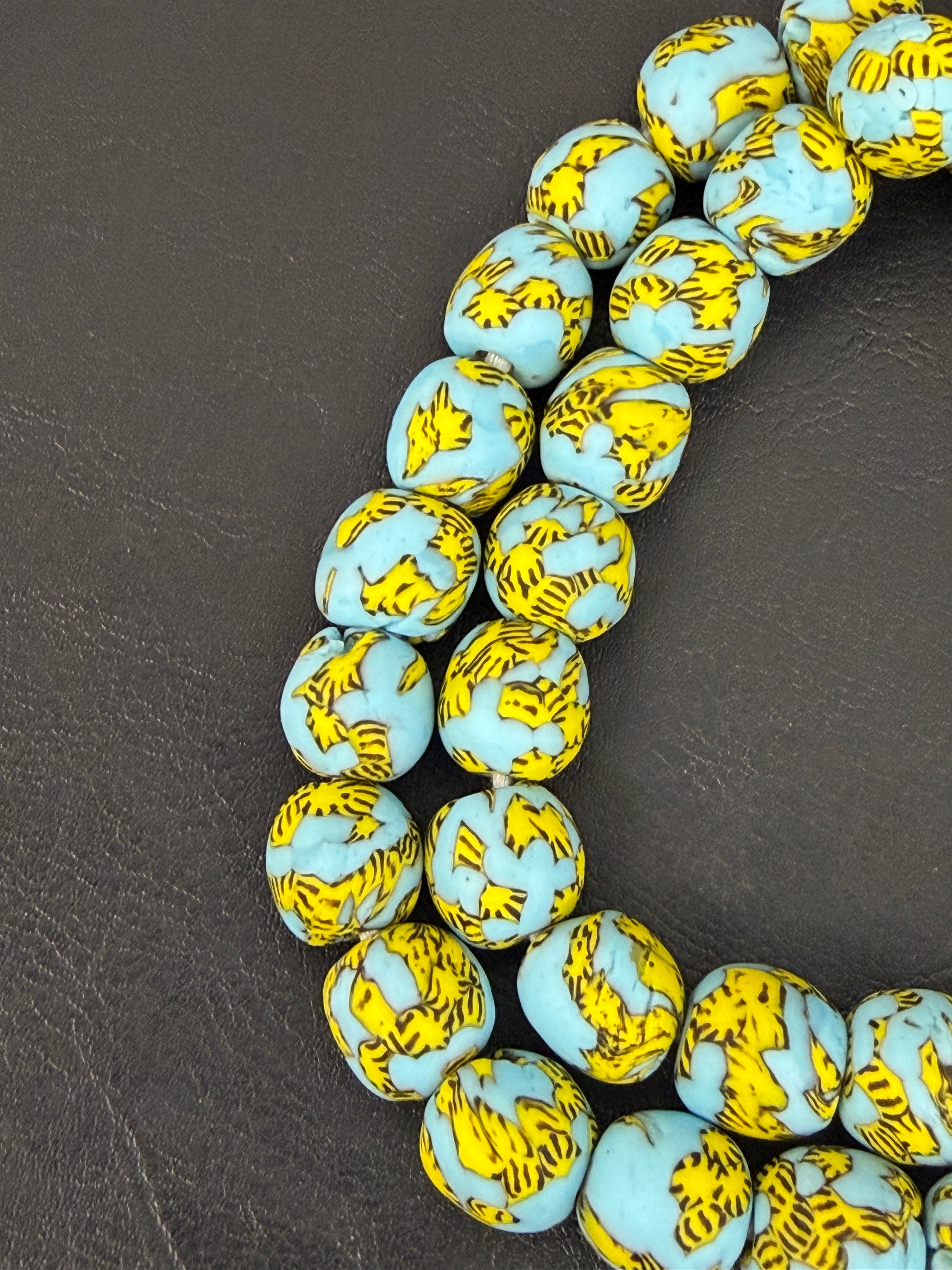Skyfire Fused Krobo Recycled Glass Beads 12–14mm | Handmade African Glass Beads from Ghana | 44 Beads Per Strand