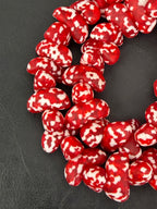 XL Red & Ivory Canoe-Shaped Krobo Powdered Glass Beads | Handmade Recycled Glass Beads from Ghana | Large Hole African Designer Beads