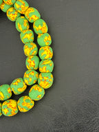 Fused Krobo Recycled Glass Beads 12–14mm | Green Yellow Handmade African Glass Beads from Ghana