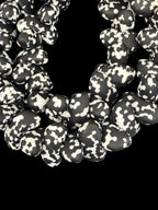 XL Black & White Canoe-Shaped Krobo Powdered Glass Beads – African Recycled Glass Statement Beads | Handmade Ghana Glass Beads | Designer Jewelry Making Strand