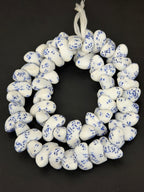 XL White & Cobalt Blue Canoe-Shaped Krobo Powdered Glass Beads | Handmade Recycled Glass Beads from Ghana | African Statement Beads