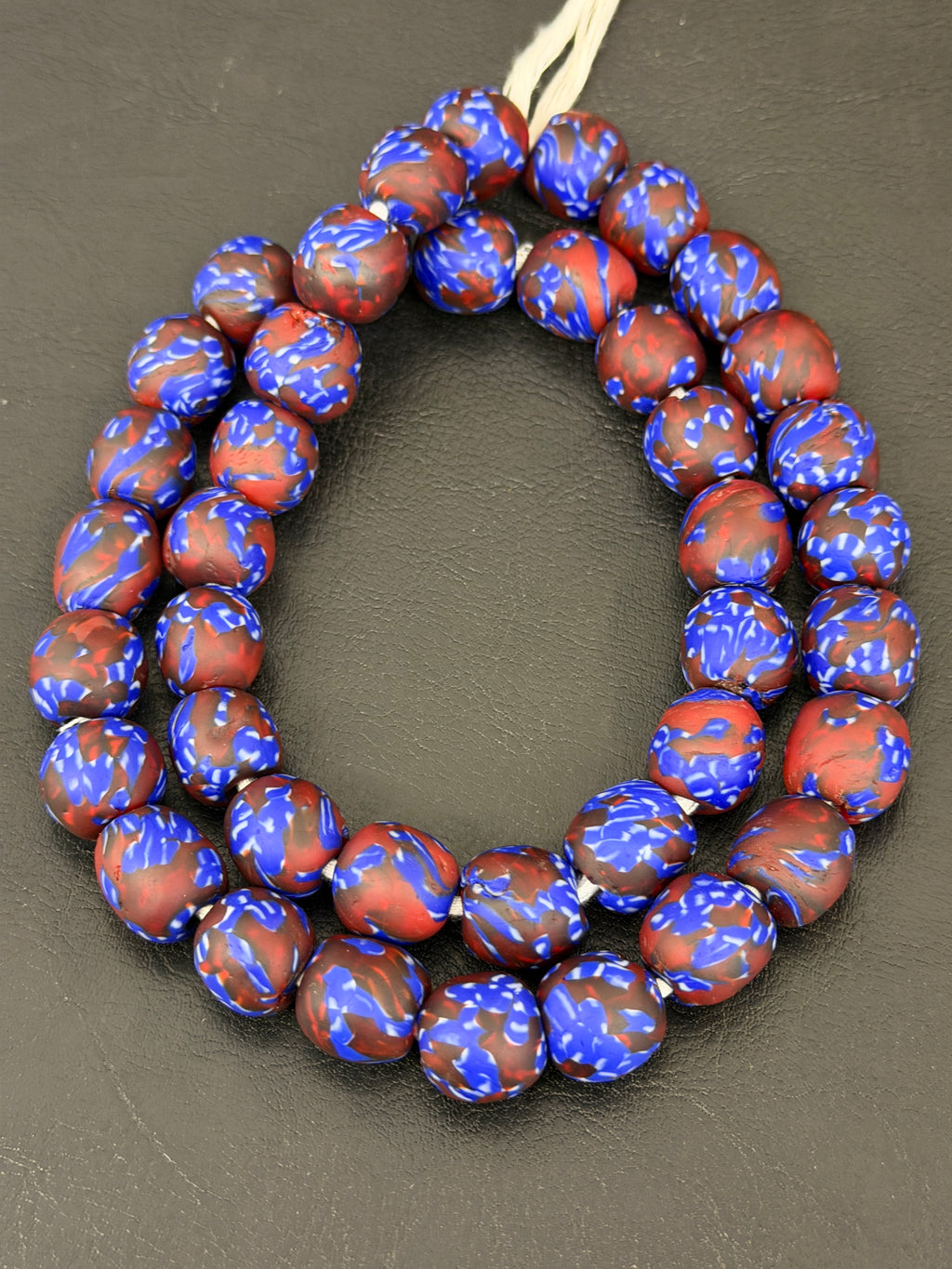 Royal Indigo Fused Krobo Recycled Glass Beads 12–14mm | Handmade African Glass Beads from Ghana | 44 Beads Per Strand