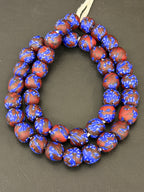 Royal Indigo Fused Krobo Recycled Glass Beads 12–14mm | Handmade African Glass Beads from Ghana | 44 Beads Per Strand