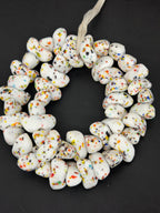 XL Confetti Snow Canoe-Shaped Krobo Powdered Glass Beads | White Multicolor Recycled Glass Beads | Handmade African Beads from Ghana