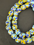 Authentic Fused Krobo Recycled Glass Beads 12–14mm | Blue Yellow African Glass Beads | Handmade in Ghana