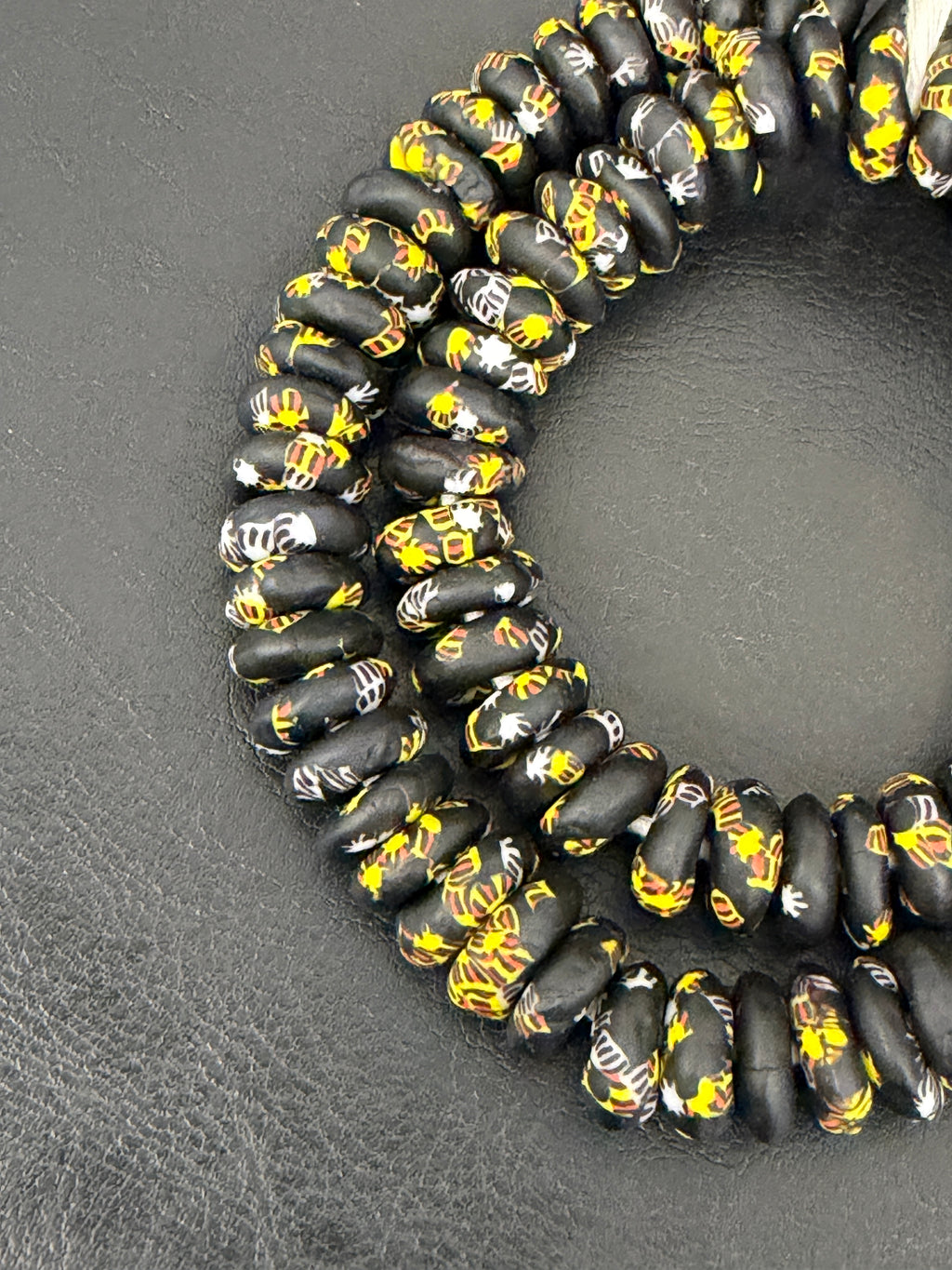 Midnight Heritage Fused Krobo Rondelle Recycled Glass Beads | Handmade Ghana African Glass Beads | 95–99 Beads per Strand