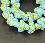 XL Sky Blue, Black & Golden Yellow Canoe-Shaped Krobo Powdered Glass Beads | Handmade Recycled Glass Beads from Ghana | Large Hole African Designer Beads