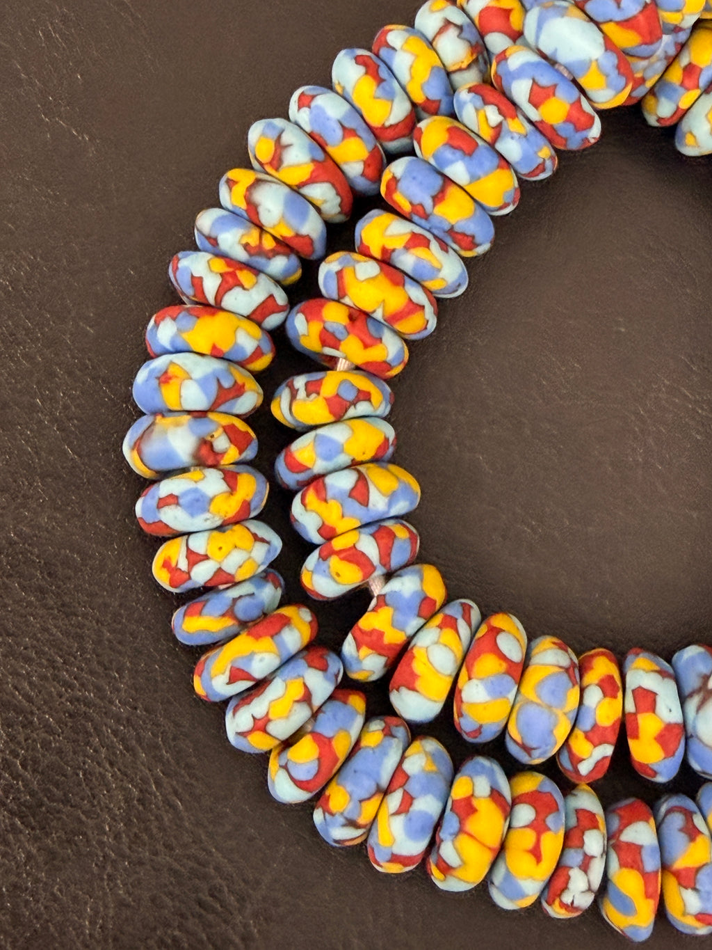 Authentic Ghana Fused Krobo Rondelle Beads – Powder Blue, Golden Yellow & Terracotta Recycled Glass Beads