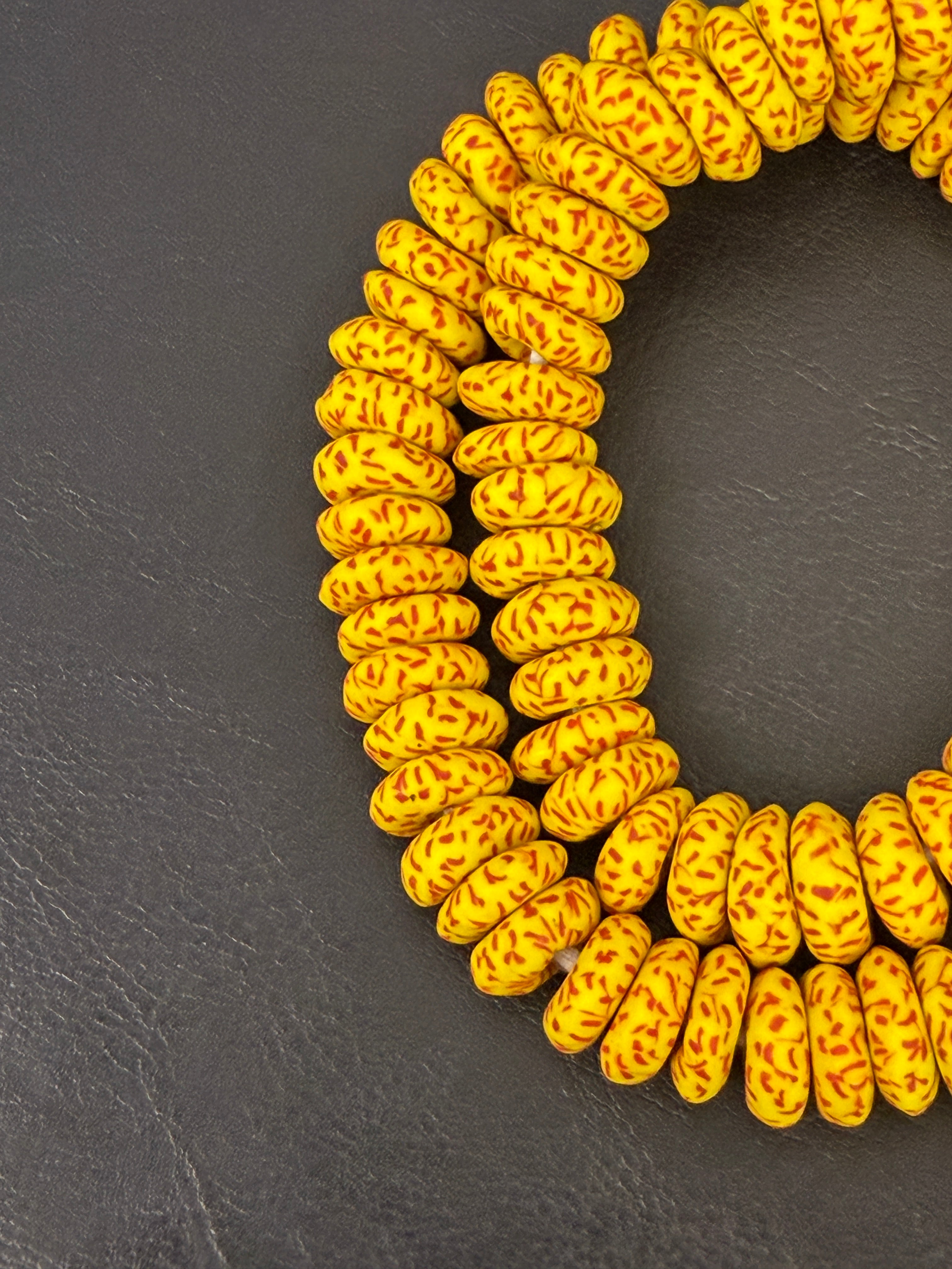 Fused Krobo Rondelle Recycled Glass Beads | Golden Yellow Ghana Glass Beads | Authentic African Jewelry Supplies