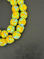 Fused Krobo Recycled Glass Beads 12–14mm | Pistachio Green Blue Yellow Handmade African Glass Beads from Ghana