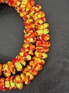 Handmade Orange, Lime Green & Crimson Fused Krobo Rondelle Recycled Glass Beads | Sustainable African Designer Beads