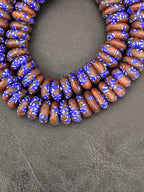 Handmade Blue Brown Fused Krobo Rondelle Recycled Glass Beads | Sustainable African Jewelry Supplies