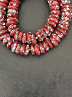 Authentic Garnet Red Fused Krobo Rondelle Beads | Handmade Recycled Glass Beads | Ghana