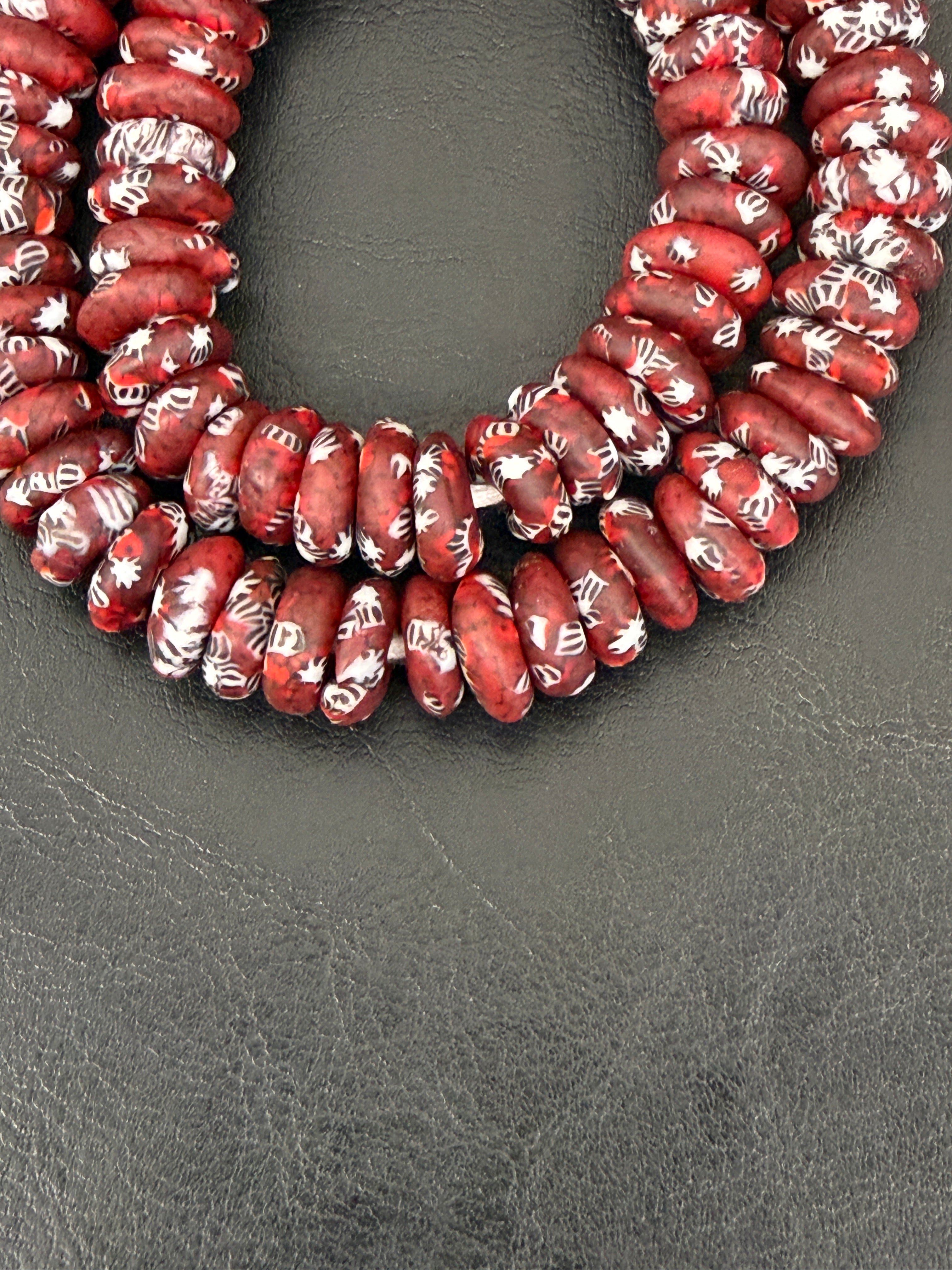 Authentic Garnet Red Fused Krobo Rondelle Beads | Handmade Recycled Glass Beads | Ghana