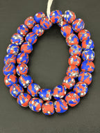 Authentic Fused Krobo Recycled Glass Beads 12–14mm | Red Blue African Glass Beads | Handmade in Ghana