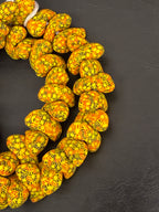 XL Sunburst Canoe-Shaped Krobo Powdered Glass Beads – Yellow Orange Black Patterned African Recycled Glass Beads | Handmade Ghana Glass Beads | Statement Jewelry Beads Strand