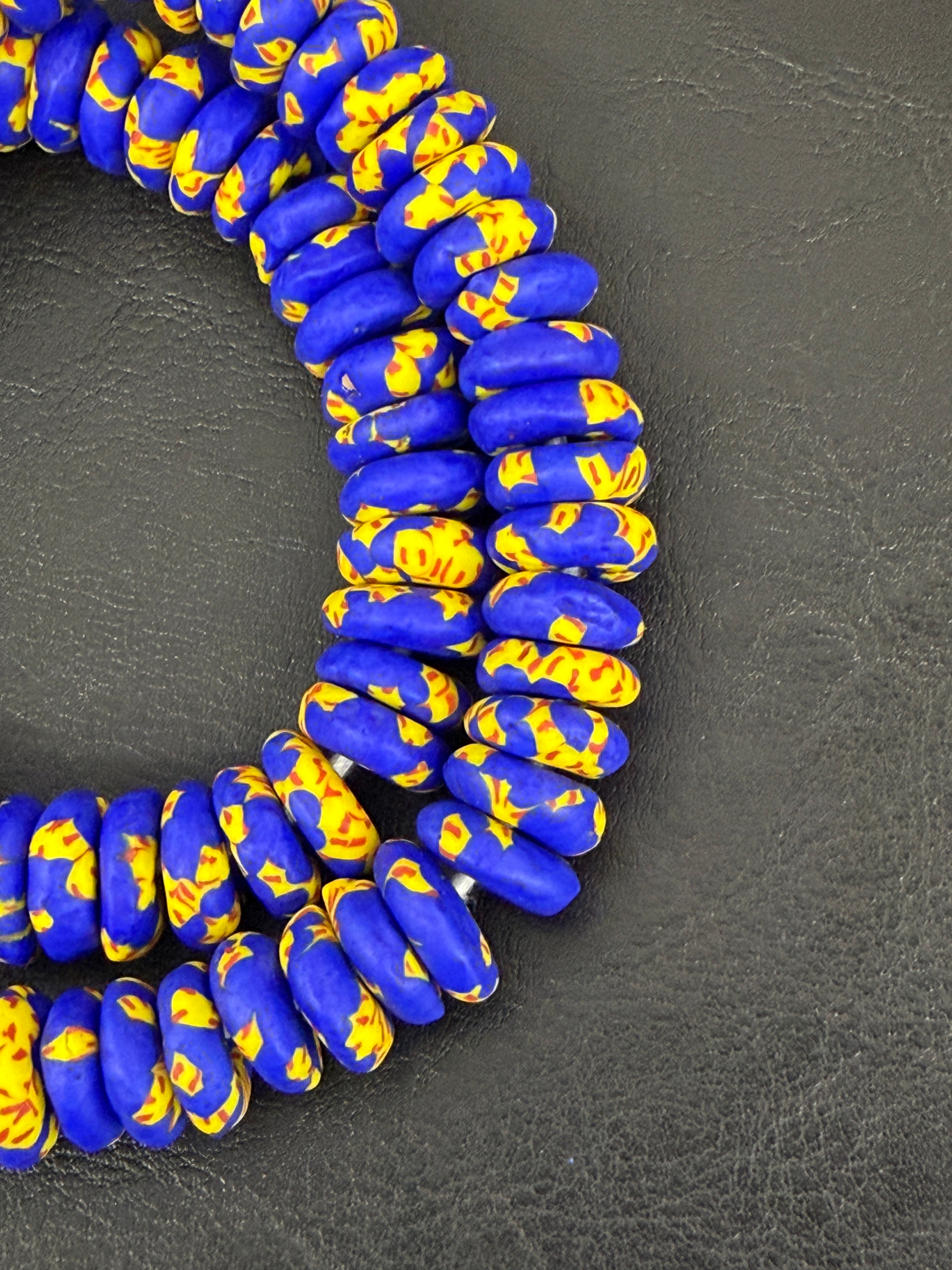 Authentic Royal Blue Fused Krobo Rondelle Glass Beads for Jewelry Designers | Ghana Artisan Collection