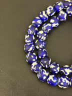 Fused Krobo Recycled Glass Beads 12–14mm | Cobalt Blue, Ivory & Black Handmade African Glass Beads from Ghana