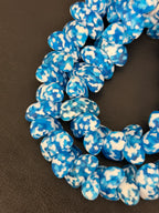 XL Ocean Mosaic Canoe-Shaped Krobo Powdered Glass Beads | Blue & White Recycled Glass Beads | Handmade African Beads from Ghana