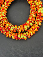 Handmade Orange, Lime Green & Crimson Fused Krobo Rondelle Recycled Glass Beads | Sustainable African Designer Beads