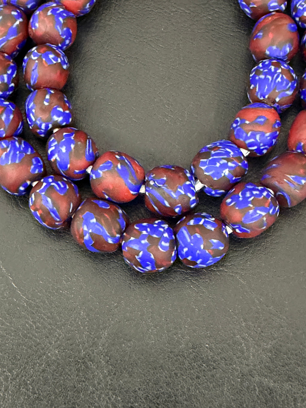 Royal Indigo Fused Krobo Recycled Glass Beads 12–14mm | Handmade African Glass Beads from Ghana | 44 Beads Per Strand