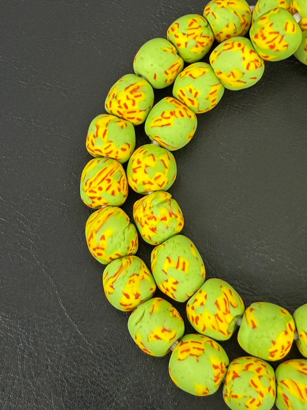 Authentic Fused Krobo Recycled Glass Beads 12–14mm | Green African Glass Beads | Handmade in Ghana