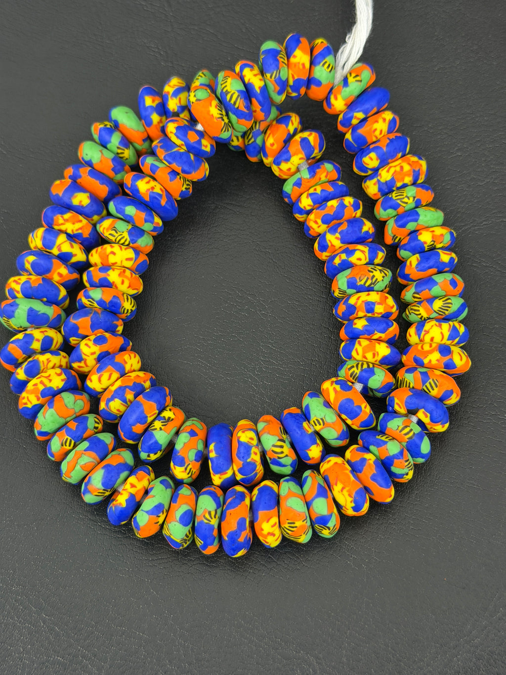 African Glass Bead Bundle – Multicolor Painted Rondelles with Lime Green Pocket Glass Beads