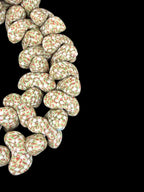XL Canoe-Shaped Krobo Powdered Glass Beads – White, Green & Coral Patterned African Recycled Glass Beads | Handmade Ghana Glass Beads | Statement Jewelry Beads Strand