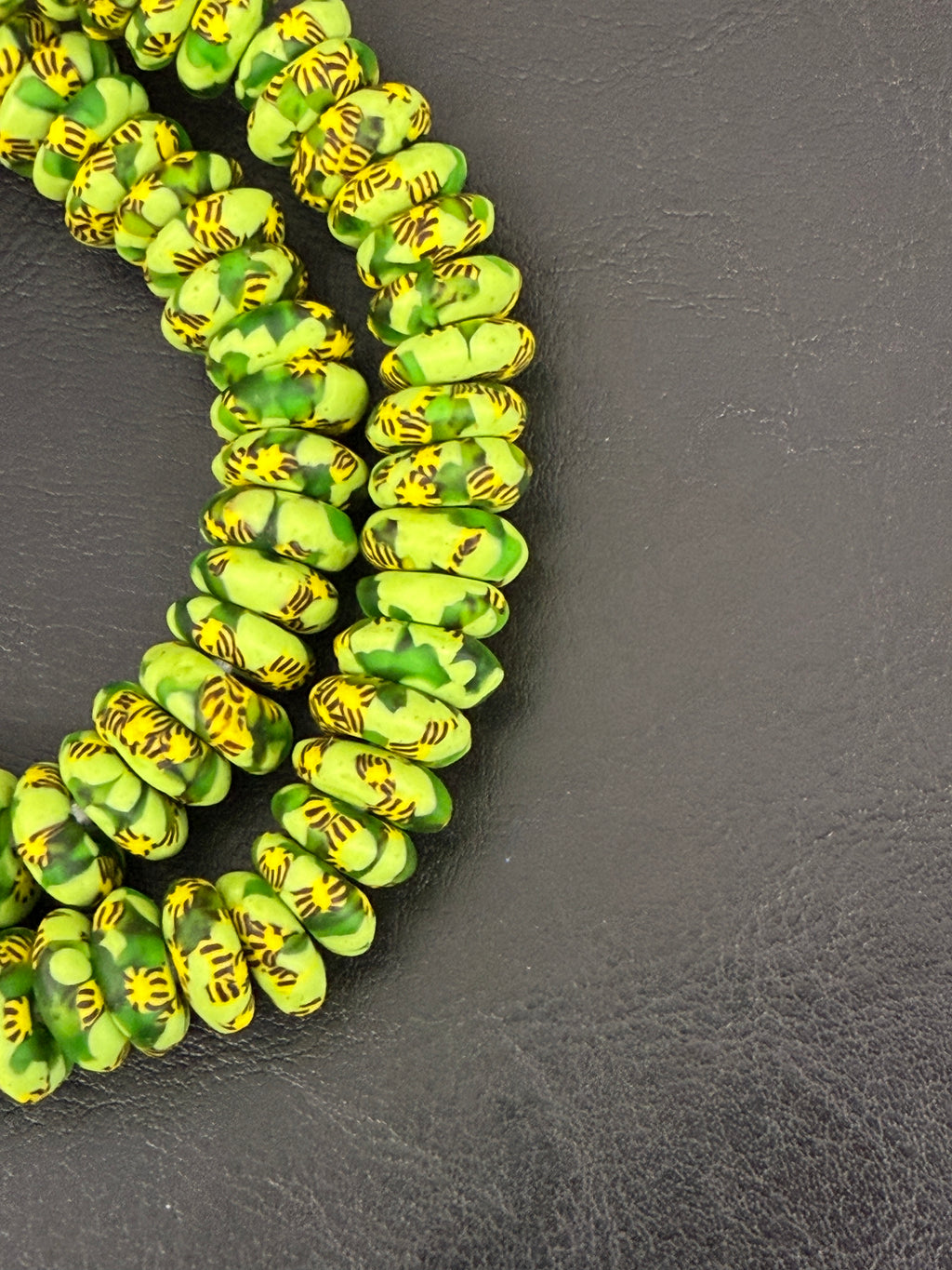 Fused Krobo Rondelle Recycled Glass Beads | Lime Green Ghana Glass Beads | Authentic African Designer Jewelry Supplies