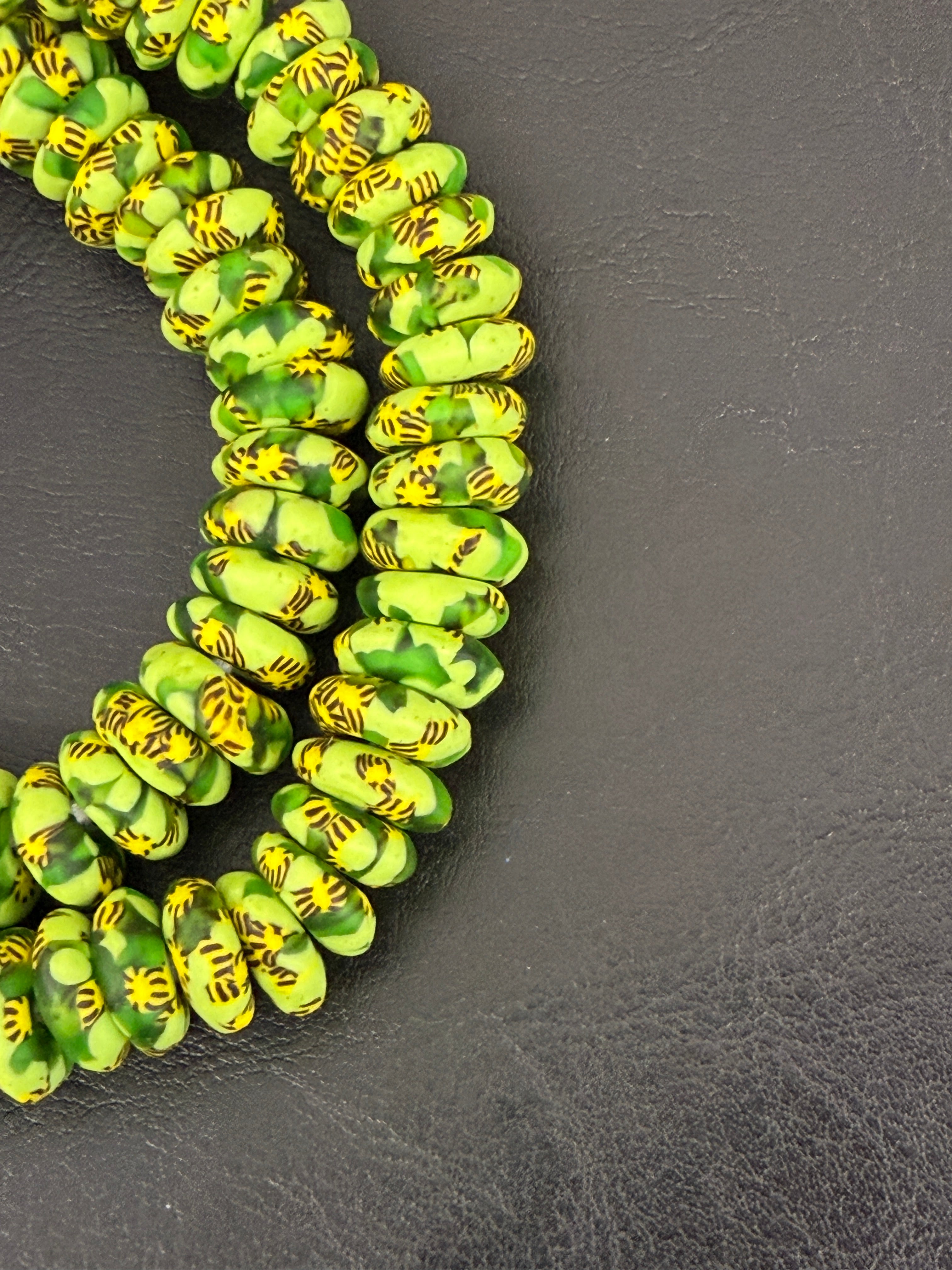 Fused Krobo Rondelle Recycled Glass Beads | Lime Green Ghana Glass Beads | Authentic African Designer Jewelry Supplies