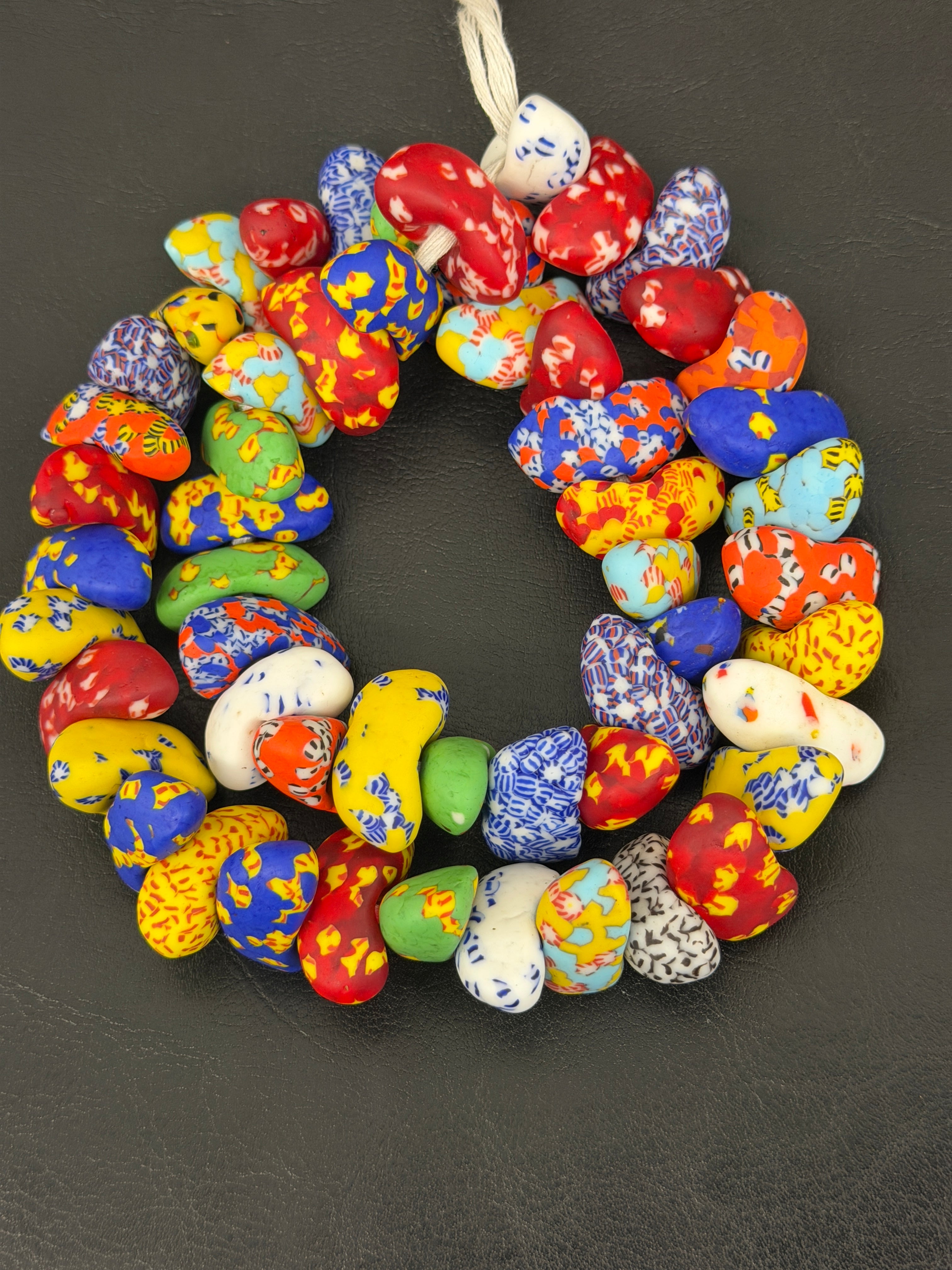 XL Designer Mix Canoe-Shaped Krobo Powdered Glass Beads | Assorted Multicolor Recycled Glass Beads | Handmade African Beads from Ghana