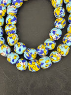 Authentic Fused Krobo Recycled Glass Beads 12–14mm | Blue Yellow African Glass Beads | Handmade in Ghana