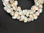XL Confetti Snow Canoe-Shaped Krobo Powdered Glass Beads | White Multicolor Recycled Glass Beads | Handmade African Beads from Ghana