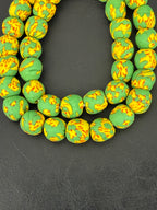 Fused Krobo Recycled Glass Beads 12–14mm | Green Yellow Handmade African Glass Beads from Ghana