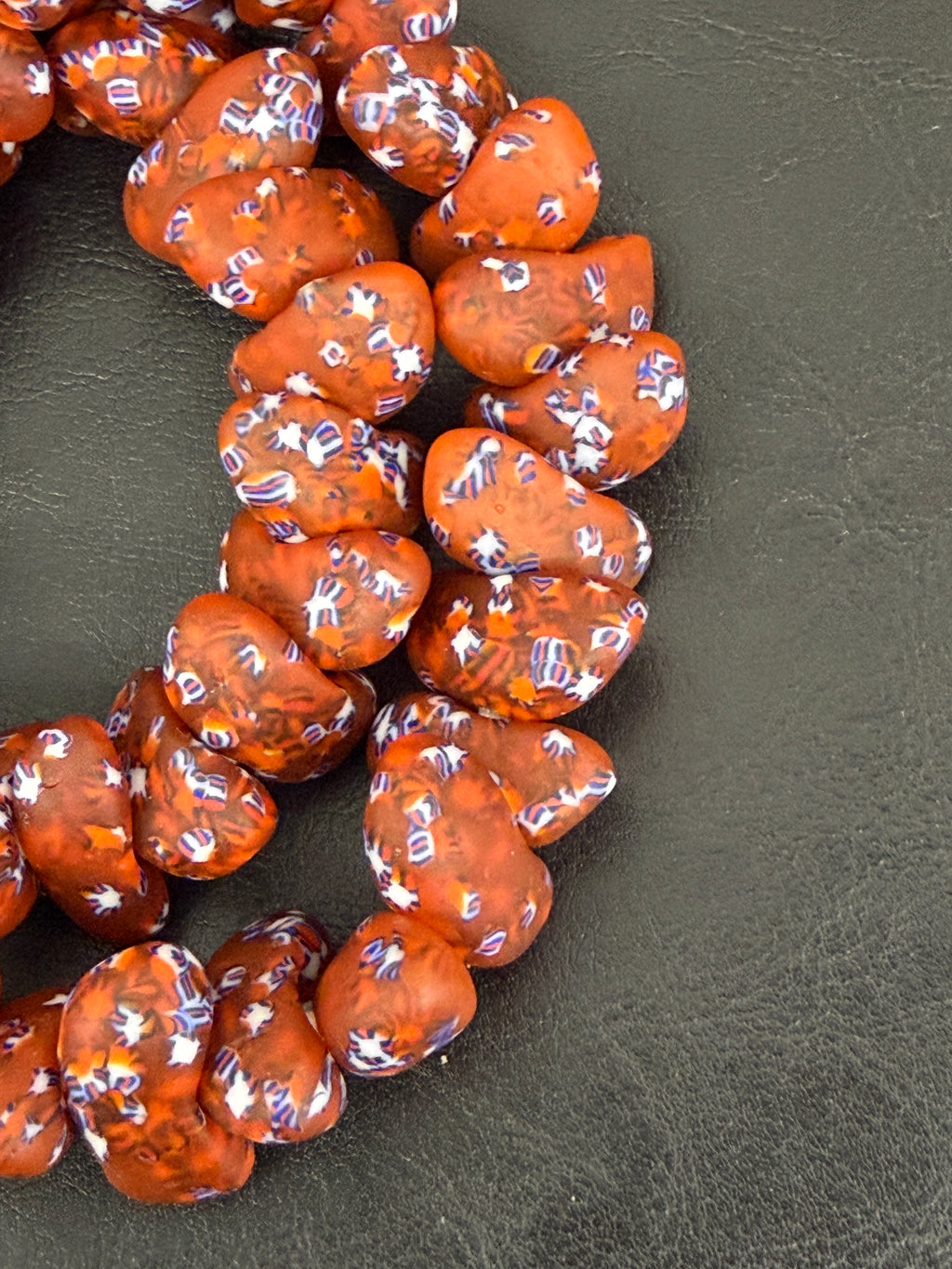 XL Burnt Orange Confetti Canoe-Shaped Krobo Powdered Glass Beads | Handmade Recycled Glass Beads from Ghana | Large Hole African Statement Beads