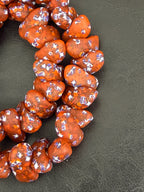XL Burnt Orange Confetti Canoe-Shaped Krobo Powdered Glass Beads | Handmade Recycled Glass Beads from Ghana | Large Hole African Statement Beads