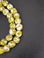 Ivory & Golden Yellow Fused Krobo Recycled Glass Beads 12–14mm | Handmade African Glass Beads from Ghana | 44 Beads Per Strand