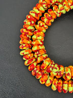 Handmade Orange, Lime Green & Crimson Fused Krobo Rondelle Recycled Glass Beads | Sustainable African Designer Beads