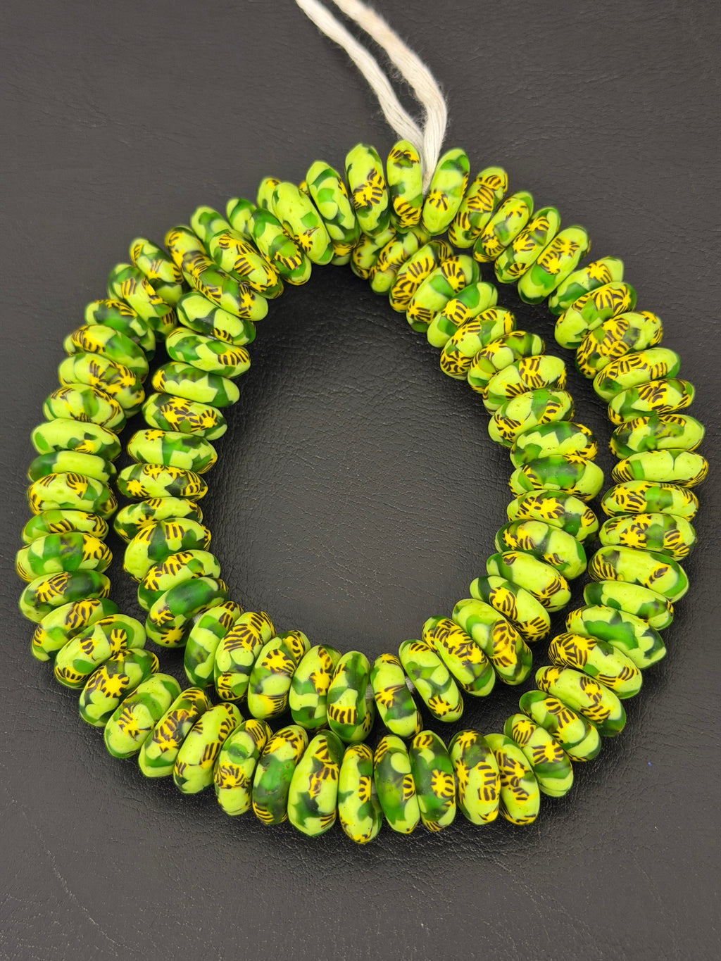 Fused Krobo Rondelle Recycled Glass Beads | Lime Green Ghana Glass Beads | Authentic African Designer Jewelry Supplies