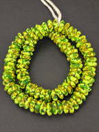 Lime Green Organic Rondelle handcrafted Ghanaian recycled glass beads
