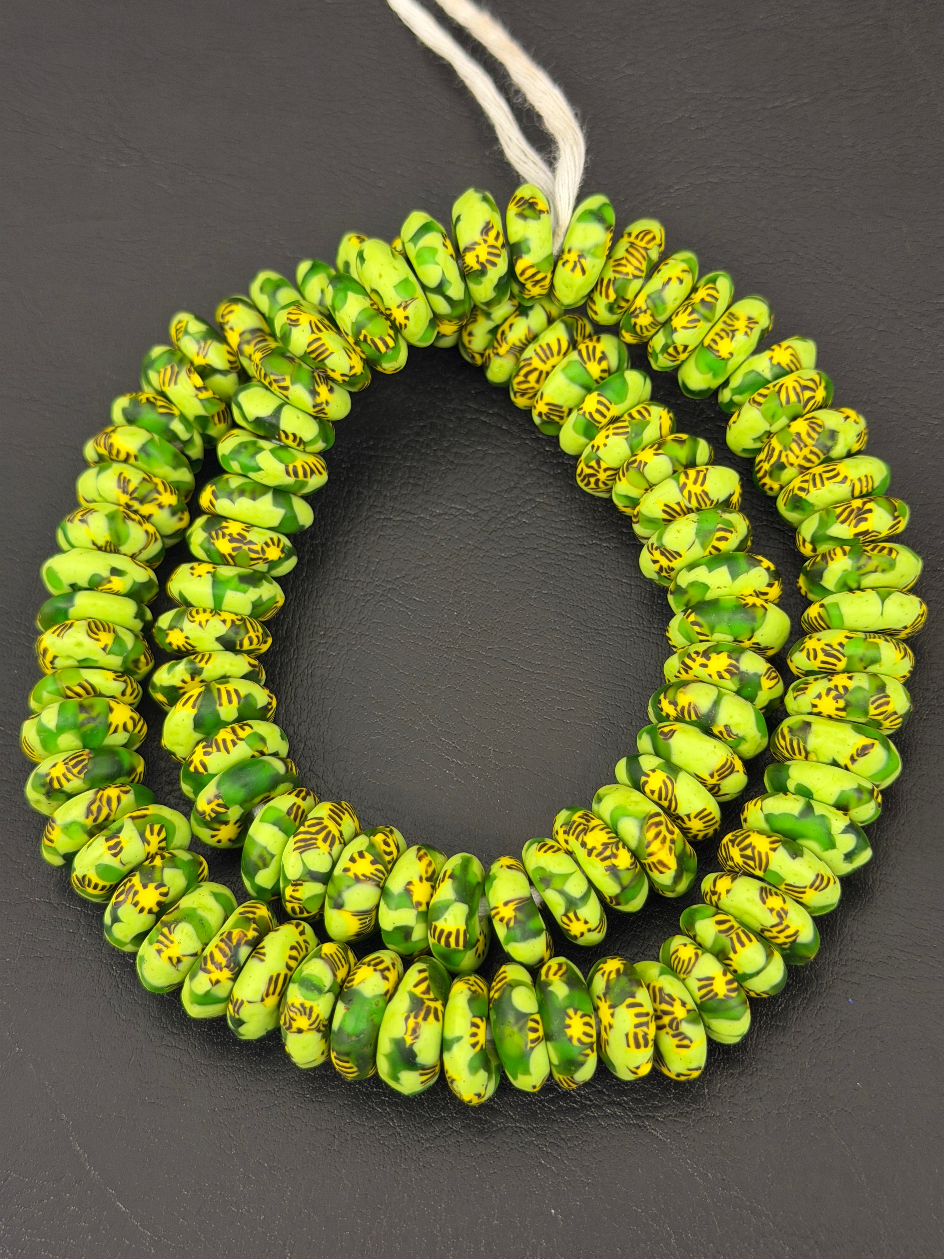 Fused Krobo Rondelle Recycled Glass Beads | Lime Green Ghana Glass Beads | Authentic African Designer Jewelry Supplies