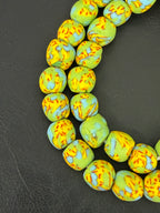 Fused Krobo Recycled Glass Beads 12–14mm | Pistachio Green Blue Yellow Handmade African Glass Beads from Ghana