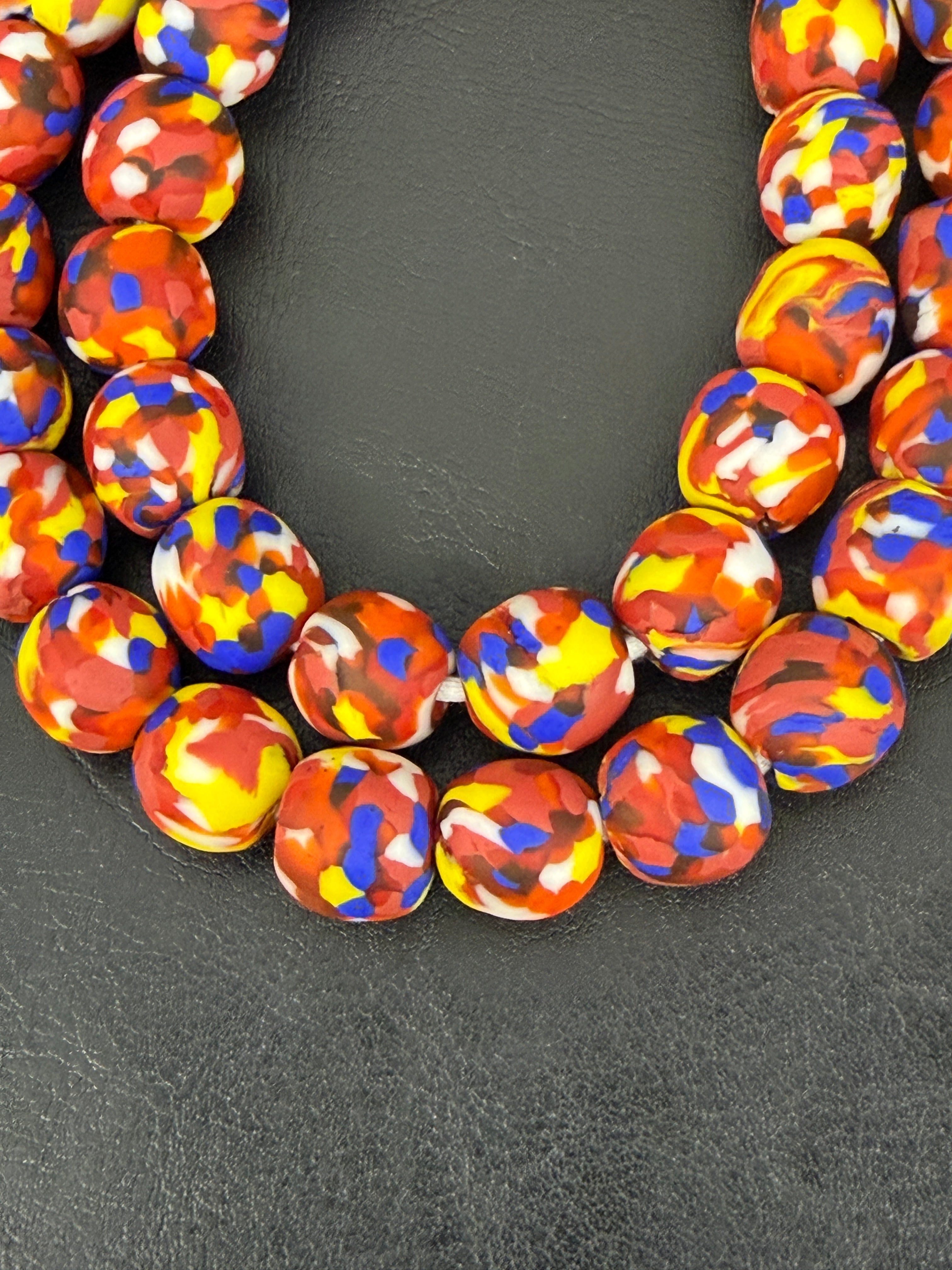 Authentic Fused Krobo Recycled Glass Beads 12–14mm | Multicolor African Glass Beads | Handmade in Ghana