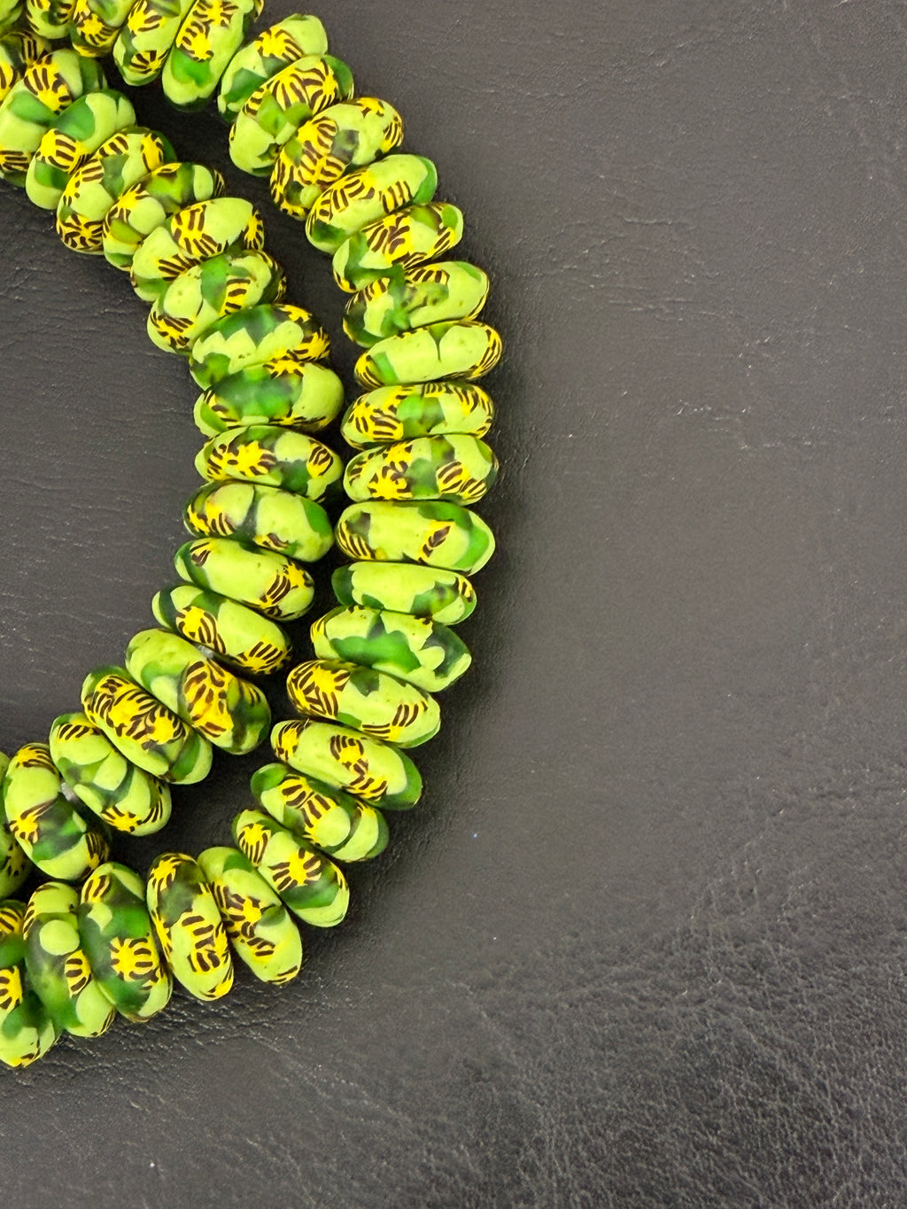 Fused Krobo Rondelle Recycled Glass Beads | Lime Green Ghana Glass Beads | Authentic African Designer Jewelry Supplies