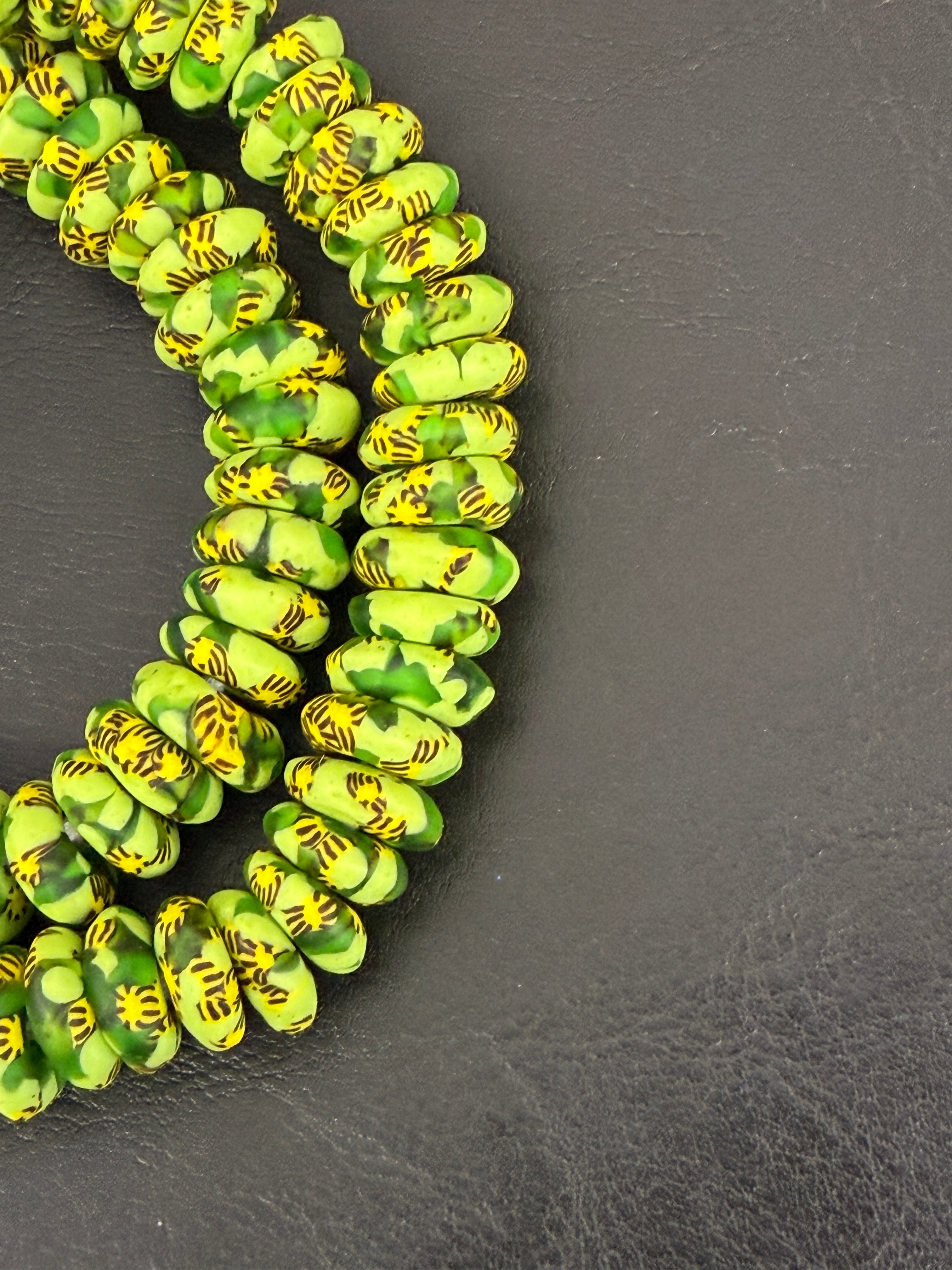 Fused Krobo Rondelle Recycled Glass Beads | Lime Green Ghana Glass Beads | Authentic African Designer Jewelry Supplies