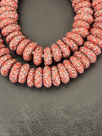 Handcrafted Coral & Black African Saucer Glass Beads from Ghana | Sustainable African Glass Beads