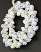 XL White & Cobalt Blue Canoe-Shaped Krobo Powdered Glass Beads | Handmade Recycled Glass Beads from Ghana | African Statement Beads