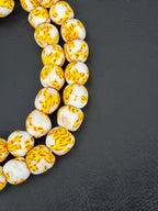 Authentic Fused Krobo Recycled Glass Beads 12–14mm | Ivory Yellow African Beads | Handmade in Ghana