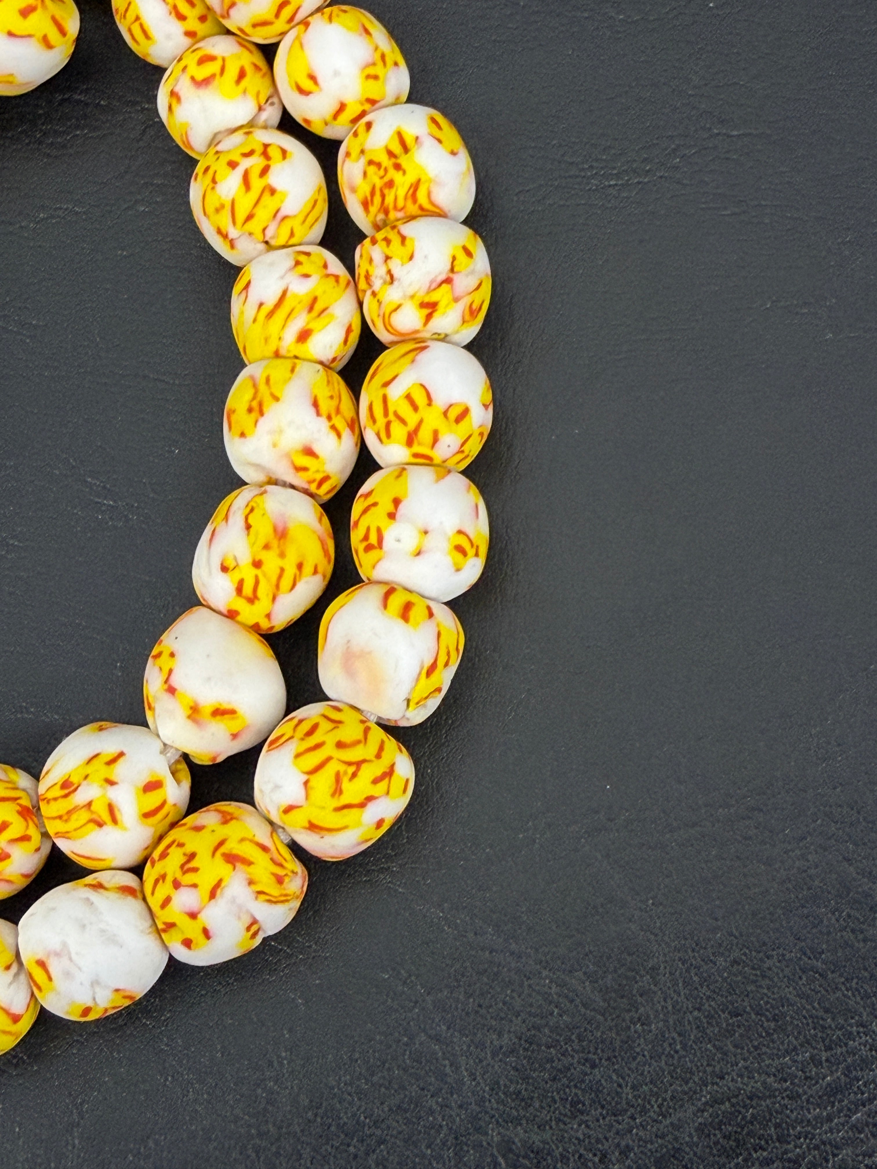 Authentic Fused Krobo Recycled Glass Beads 12–14mm | Ivory Yellow African Beads | Handmade in Ghana