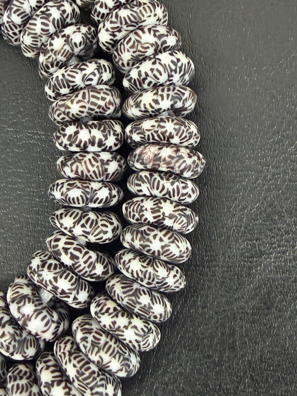 Authentic Black & White Fused Krobo Rondelle Glass Beads | Graphic Artisan Collection from Ghana